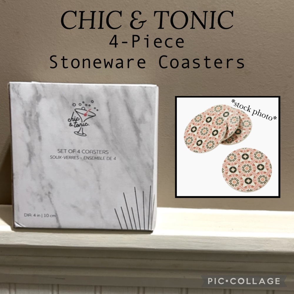 NWT 4-Piece CHIC & TONIC S/4 Moroccan Inspired, Round, Stoneware Coasters Set